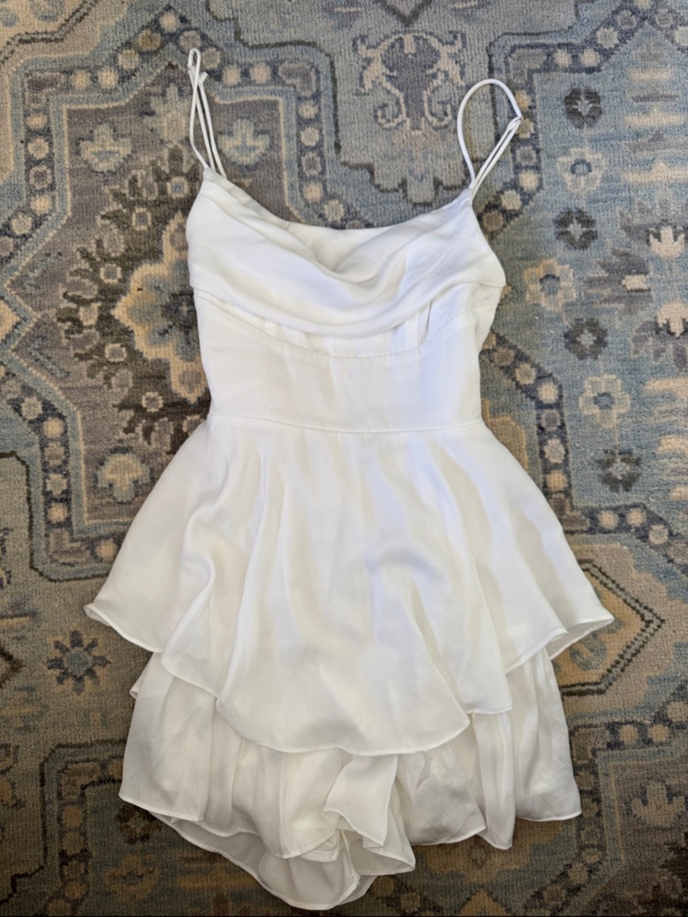 Hello Molly White Cowl Neck Tiered Cocktail Dress
